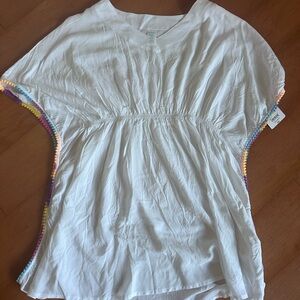 Girls White Swim Coverup with Colorful Trim-Size 20.5 Plus